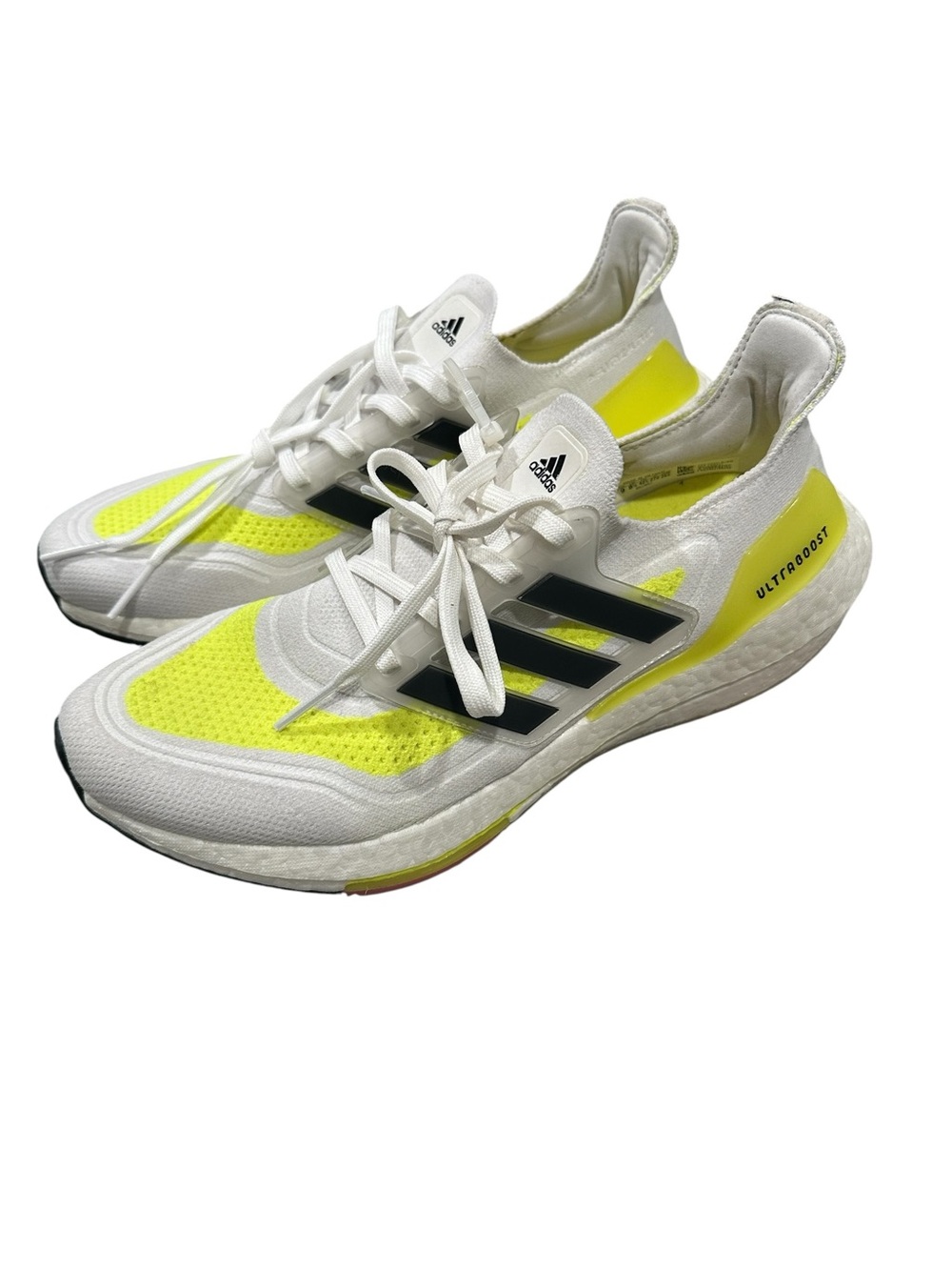 Adidas Ultraboost 21 "White/Core Black/Solar Yellow" Men's Running Shoe